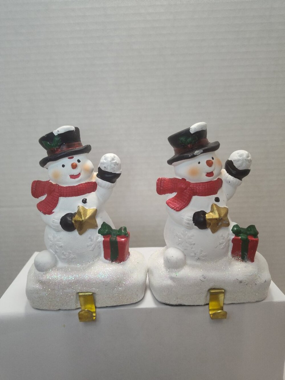 Greenbrier  Snowman Christmas Stocking Holders Hooks Set of 2